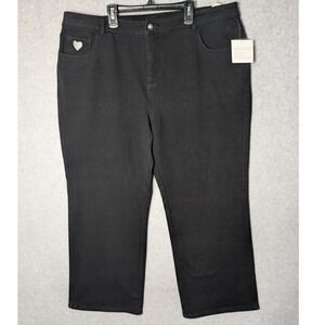 Quacker Factory Dream Jeannes Pants Womens 20W Black Embellished Soft Stretch